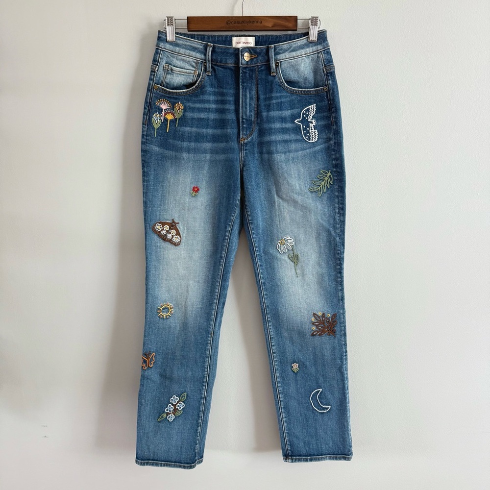 Driftwood | Stella Straight Leg Embroidered High Rise Jeans Doodle Sticker Woods
